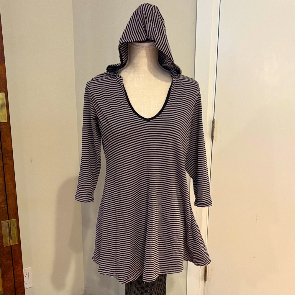 KLEEN Striped Hooded Tunic Top - A-Line Silhouette — Size S